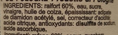Raifort au naturel ingredients label