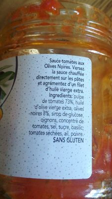 Sauce aux olives ingredients label