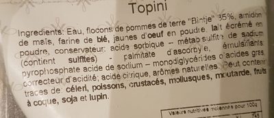 Topini ingredients label
