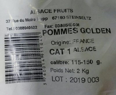 Pommes golden ingredients label