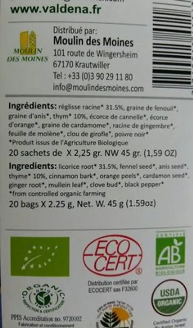 Epicerie / Thé Bio Et équitable / Tisanes, Infusions ingredients label