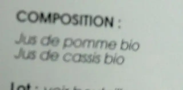 Jus de pomme et cassis ingredients label
