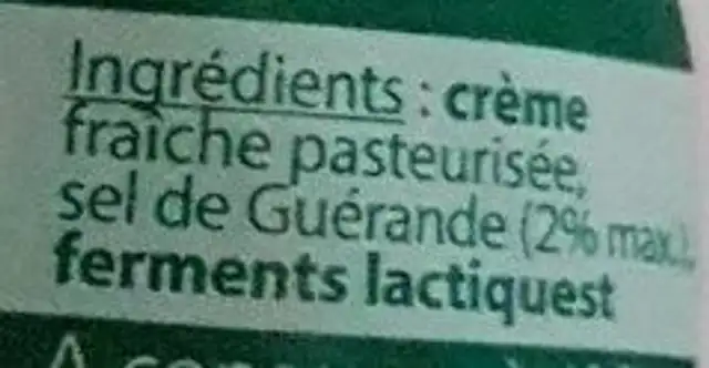 Beurre Demi-Sel Fermier ingredients label