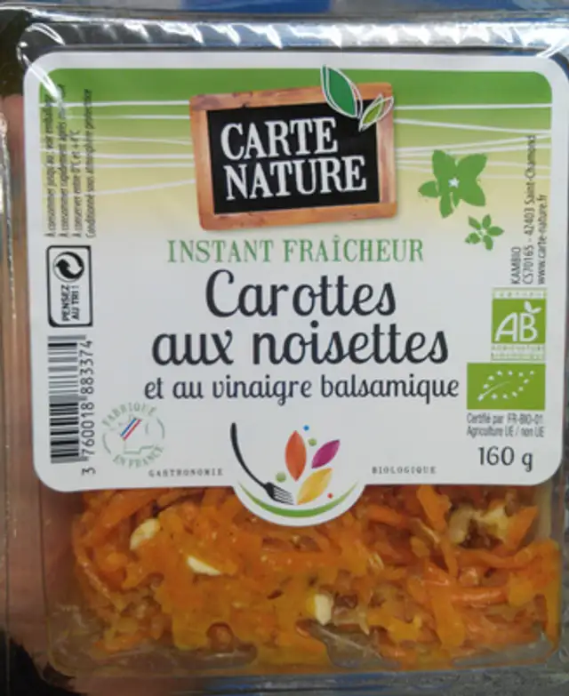 Carottes aux noisettes et au vinaigre balsamique front packaging