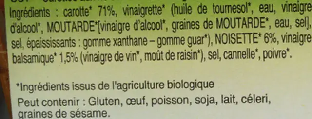 Carottes aux noisettes et au vinaigre balsamique ingredients label