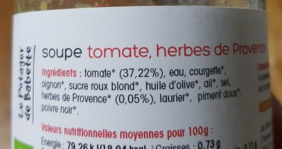 Soupe tomate, Hervés de provence ingredients label