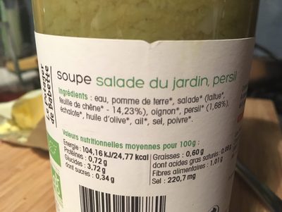 Soupe salade du jardin persil ingredients label