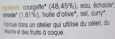 Soupe Courgette amande ingredients label