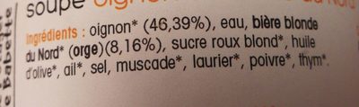 Soupe oignon à la bière du nord ingredients label
