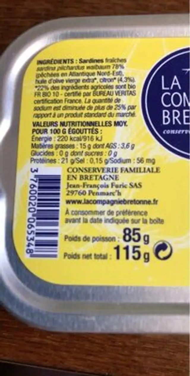 Produits De La Mer nutrition facts table