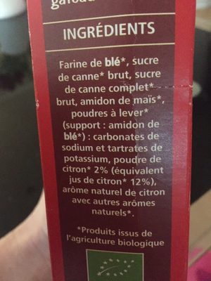 Moelleux au citron ingredients label