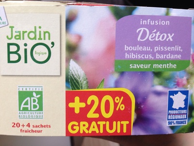 Infusion Détox bouleau, pissenlit, hibiscus, bardane saveur menthe
