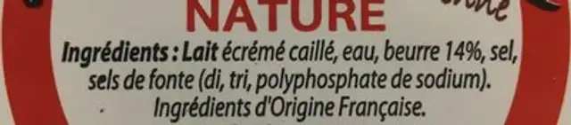 Cancoillotte Nature ingredients label