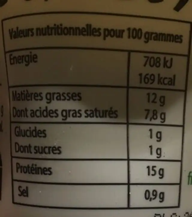 Cancoillotte Nature nutrition facts table