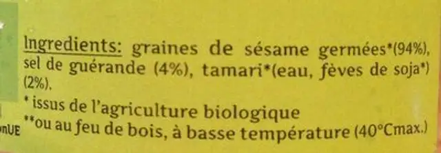 Graines germées sésame ingredients label