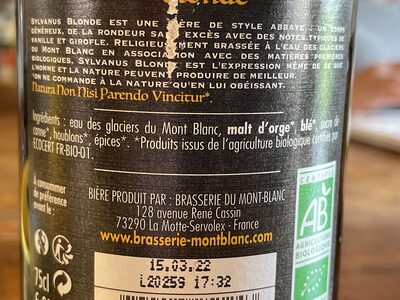 Sylvanus Blonde ingredients label