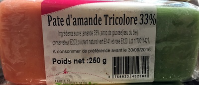 pâte d'amande tricolore front packaging