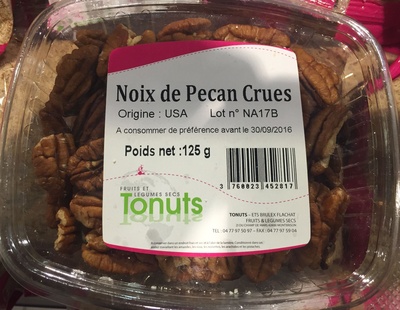 Noix de pécan crues front packaging