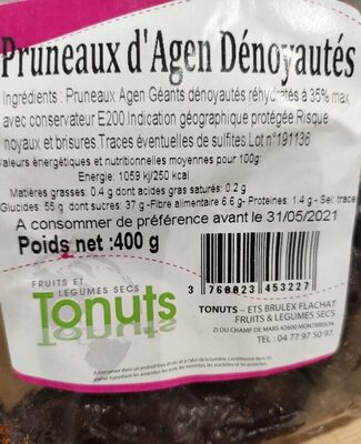 Pruneaux D'agen Dénoyautés Tonuts 400 G front packaging