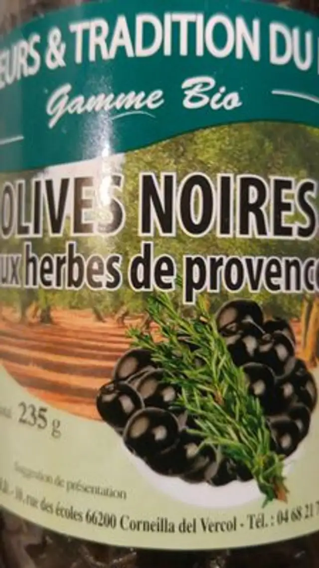 Olives noires ingredients label