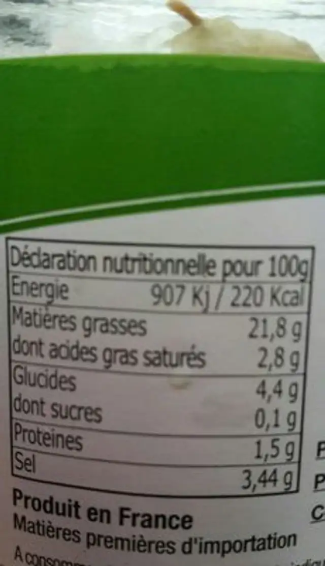 Olives vertes ingredients label