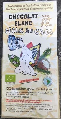 Chocolat blanc noix de coco front packaging