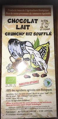 Chocolat lait crunchy riz soufflé