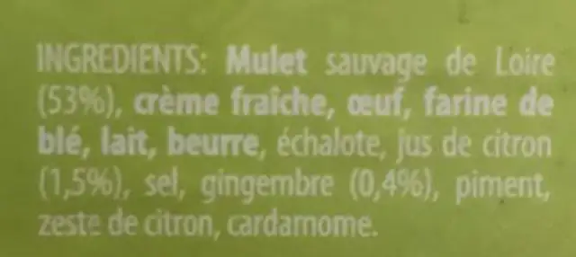 Terrine de mulet ingredients label