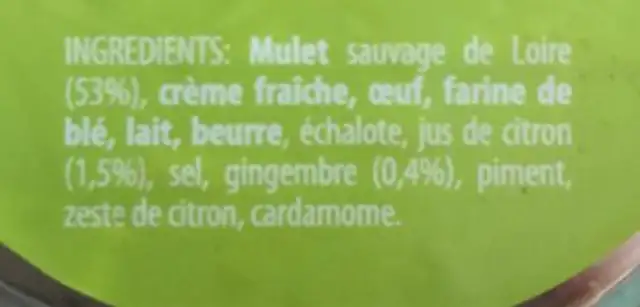 Terrine de mulet nutrition facts table