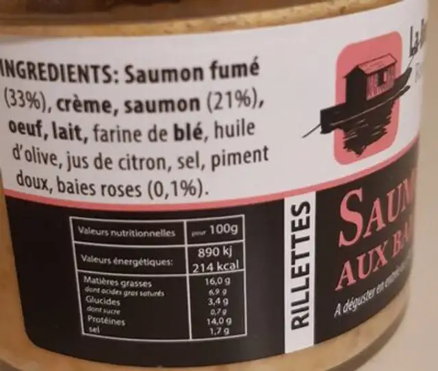 Rillettes Saumon Fumé aux baies nutrition facts table