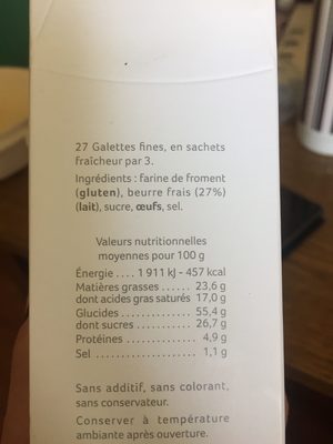 Galettes fines ingredients label