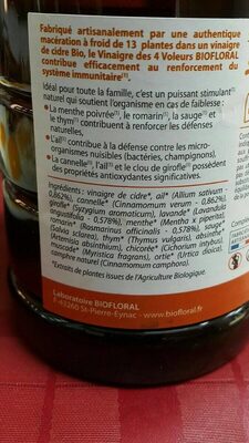 Vinaigre Des 4 Voleurs - 500 ML - Biofloral nutrition facts table