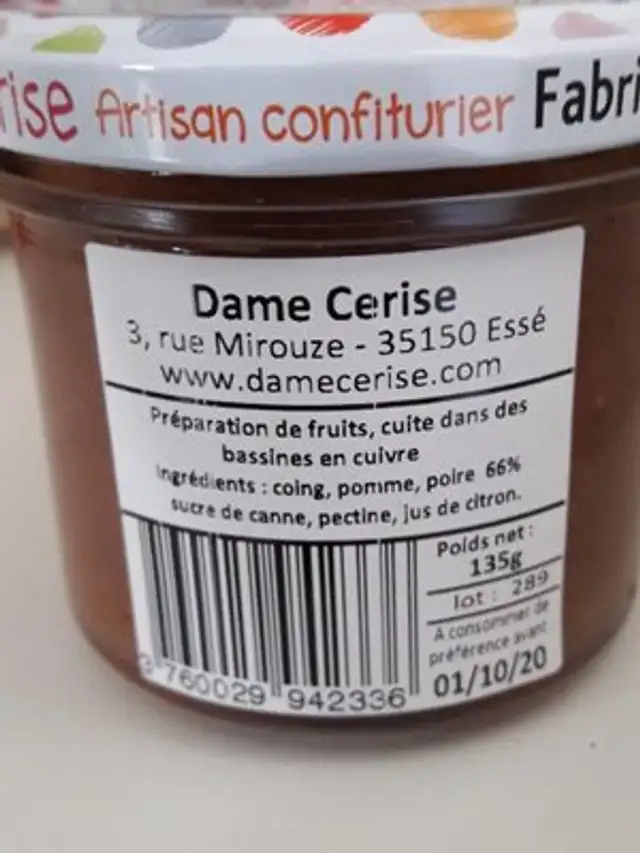 Automne: coing pomme poire epices ingredients label