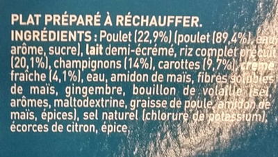 Blanquette de Poulet ingredients label