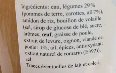 Soupe à l'ail ingredients label