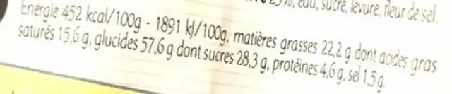 Mini Kouign Fleur de Sel nutrition facts table