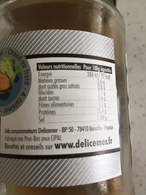 Moules au naturel ingredients label