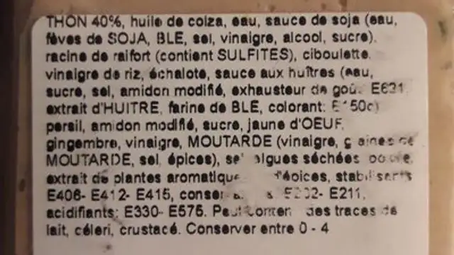 Thon à la japonaise ingredients label