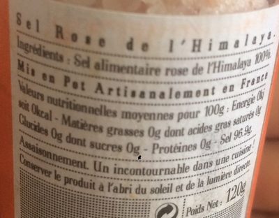 Moulin Sel Rose De L'himalaya - 120 G ingredients label