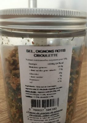 Sel de Camargue, oignons rotis, ciboulette ingredients label
