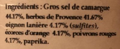 Sel De Camargue, Romarin, Basilic & Thym - 140 G - Le Temps Des Mets ingredients label