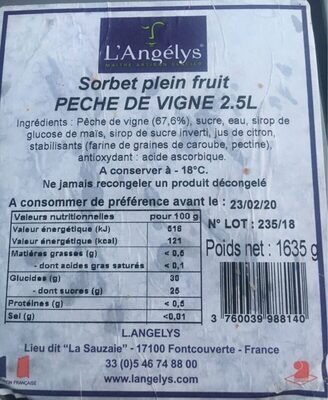 Sorbet plein fruit Pêche de vigne