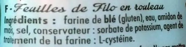 Feuilles de filo ingredients label