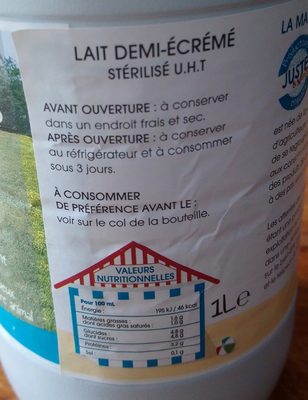 Lait ingredients label