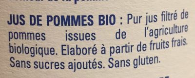 100% Pur jus Jus Pomme Filtré ingredients label