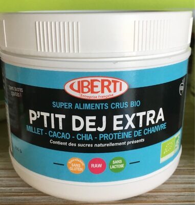 P'tit Déj Extra Cru Poudre Bio - 300 G - Uberti front packaging