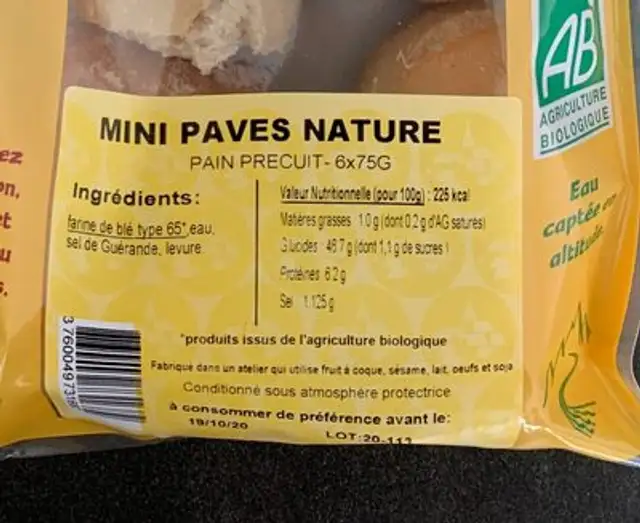 Mini boules nature nutrition facts table