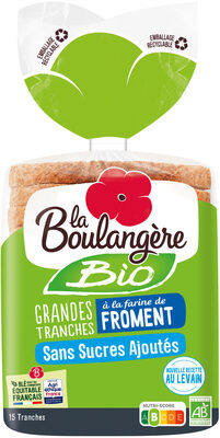 Pain de mie Bio grandes tranches à la farine de froment sans sucres ajoutés 500g front packaging