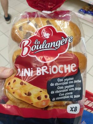 Mini brioche con pepitas de chocolate con leche front packaging