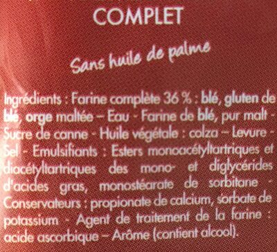 Pain de mie complet ingredients label